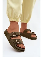 Dámské pantofle se zlatými sponami tmavě zelené Pelorin