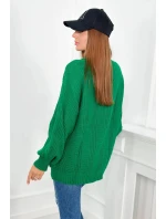 Sveter na gombíky s buffovými rukávmi zelený - Kesi