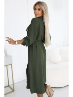 531-5 Midi košeľa so zlatými gombíkmi a kravatou - KHAKI