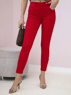 Nohavice z farebného denimu s mašľou červené