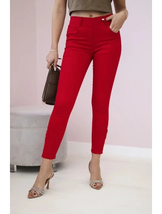 Nohavice z farebného denimu s mašľou červené
