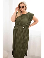 Dámske plus veľkosť viskózové skladané šaty s khaki kravatou