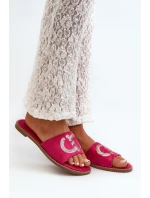 Damskie Płaskie Klapki Z Cekinami S.Barski KV27-052 Fuksja