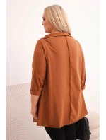 Dámske Plus veľkosť bavlnená blúzka asymetrické rukávy tmavé Camel