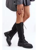 Kozaki Damskie Sznurowane Z Elastyczną Cholewką Czarne Virxinia