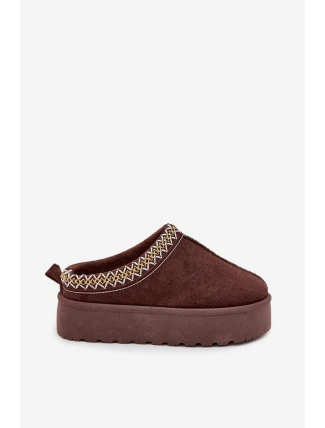 Dětské mládežnické sněhule s výšivkou na platformě čokoládové Jolisse