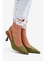 Dámské sandály na podpatku z imitace semiše zelené Saria