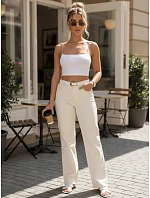 Dámske džínsy s opaskom a širokými nohavicami béžovej farby FashionStreet UY3063 Dámske džínsy s opaskom a širokými nohavicami béžovej farby FashionStreet UY3063