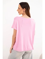 Dámska oversize blúzka z viskózy s krátkymi rukávmi a okrúhlym výstrihom candy pink Dámska oversize blúzka z viskózy s krátkymi rukávmi a okrúhlym výstrihom candy pink