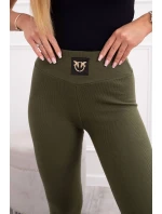 Pruhované legíny s vysokým pásom v khaki farbe Pruhované legíny s vysokým pásom v khaki farbe