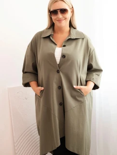 Dámska bunda Punto Plus Size s bavlnou a gombíkmi Khaki