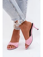 Lakované pantofle z imitace kůže na podpatku Růžové Melissea