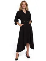 K086 Šaty v dĺžke midi s ozdobnými gombíkmi - béžové K086 Šaty v dĺžke midi s ozdobnými gombíkmi - béžové