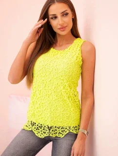 Dámska blúzka s čipkou bez rukávov žltá neónová