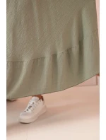 Dámske plus size šaty s krátkymi rukávmi a volánom z ľahkej viskózy v khaki farbe