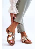 Zazoo 40326 Damskie Klapki Z Ozdobnymi Wycięciami Złote