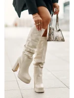 Wsuwane Kozaki Na Słupku I Platformie Z Marszczeniem Ocieplane Jasnobeżowe Beridra