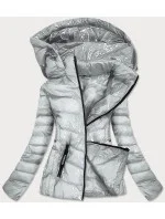 Lesklá strieborná dámska bunda s kapucňou (B9569)