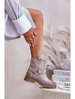 Zamszowe Botki Damskie Na Płaskim Obcasie Lewski 3610 Cappucino