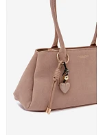 Eko semišová kabelka s přívěskem Béžová Nelina