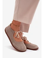 Kožené semišové baleríny Barefoot na šněrování Zazoo 021 Cappuccino