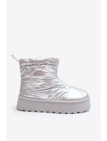 Śniegowce Damskie Na Masywnej Platformie Srebrne Fionia