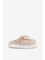 Futrzane Kapcie Z Kokardką I Przypinkami Beżowe Annalira