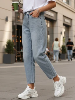 Dámske baggy džínsy s vysokým pásom modré FashionStreet UY2856