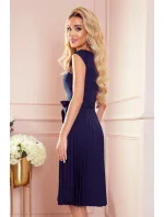 LILA - Tmavomodré dámske plisované šaty s krátkymi rukávmi 311-12