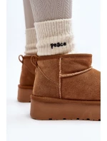 Modne Zamszowe Niskie Śniegowce Camel Nucca