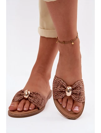 Dámske pletené sandále so zlatými detailmi Brown Goldie