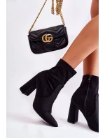 Damskie Botki Materiałowe Na Obcasie Czarne Amile