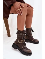 Ocieplane Botki Workery Damskie Z Klamrami Brązowe Marisse