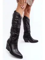 Dámske kožené kovbojské topánky na vysokom podpätku Black Sloana Dámske kožené kovbojské topánky na vysokom podpätku Black Sloana