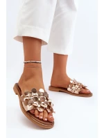 Zazoo 40381 Damskie Skórzane Klapki Na Płaskim Obcasie Złote