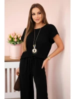 Viskózový set plisovaná blúzka + nohavice čierna