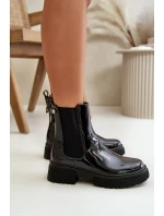 Lakierowane Botki Sztyblety Na Zamek Ocieplane Czarne Groesta