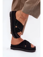 Klapki Damskie Na Platformie Z Przeplatającymi Się Paskami Czarne Rinasara