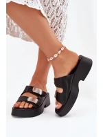 Klapki Damskie Z Paskami Eko Skórzane Czarne Falenisse