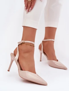 Lakované lodičky s odhalenou patou béžové Laretta