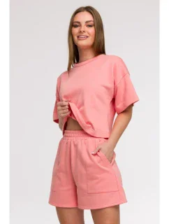 B295 Šortky s vreckami s aplikáciami - koralová