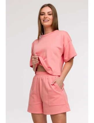 B295 Šortky s vreckami s aplikáciami - koralová