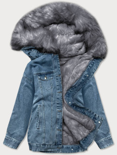 Svetlo modro-šedá dámska džínsová bunda s kožušinovou odopínacou podšívkou (BR9588-5009)