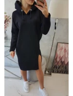 Šaty s kapucňou a bočným rázporkom čierne