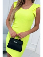 Šaty s nariasenými rukávmi žlté neónové