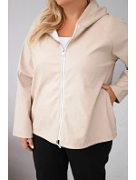 Dámska bunda Plus Size s kapucňou a nastaviteľným spodným lemom, béžová