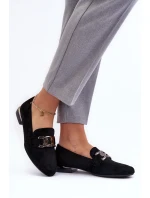 Mokasyny Damskie Z Ozdobą Czarne Camilena - Zamsz