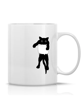 KOČKA V KAPSE - klasický bílý keramický hrníček 300 ml KOČKA V KAPSE - klasický bílý keramický hrníček 300 ml