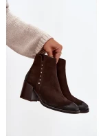 Botki Damskie Z Naturalnego Zamszu Na Słupku Zazoo 1136 Czekoladowe