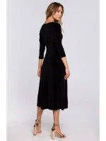 M557 Zamatové midi šaty s volánovými rukávmi - čierne M557 Zamatové midi šaty s volánovými rukávmi - čierne